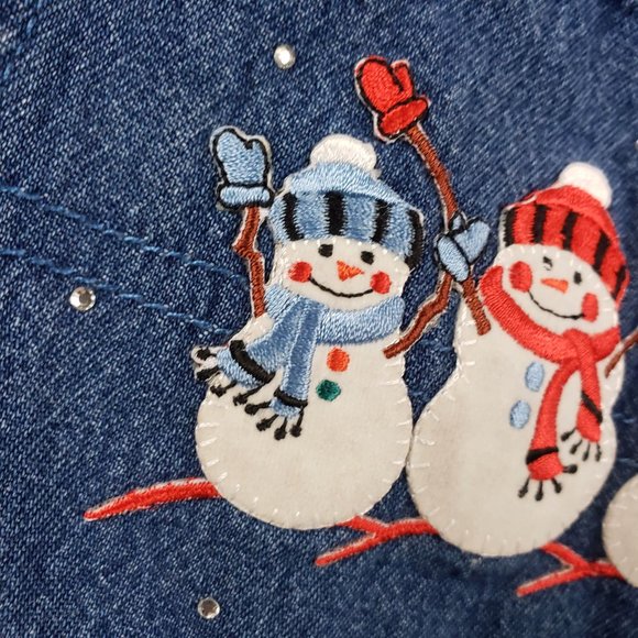 Shipshe Women's Denim Blue Jean Diamond Studded Split Side Embroidered Dress - Picture 5 of 15